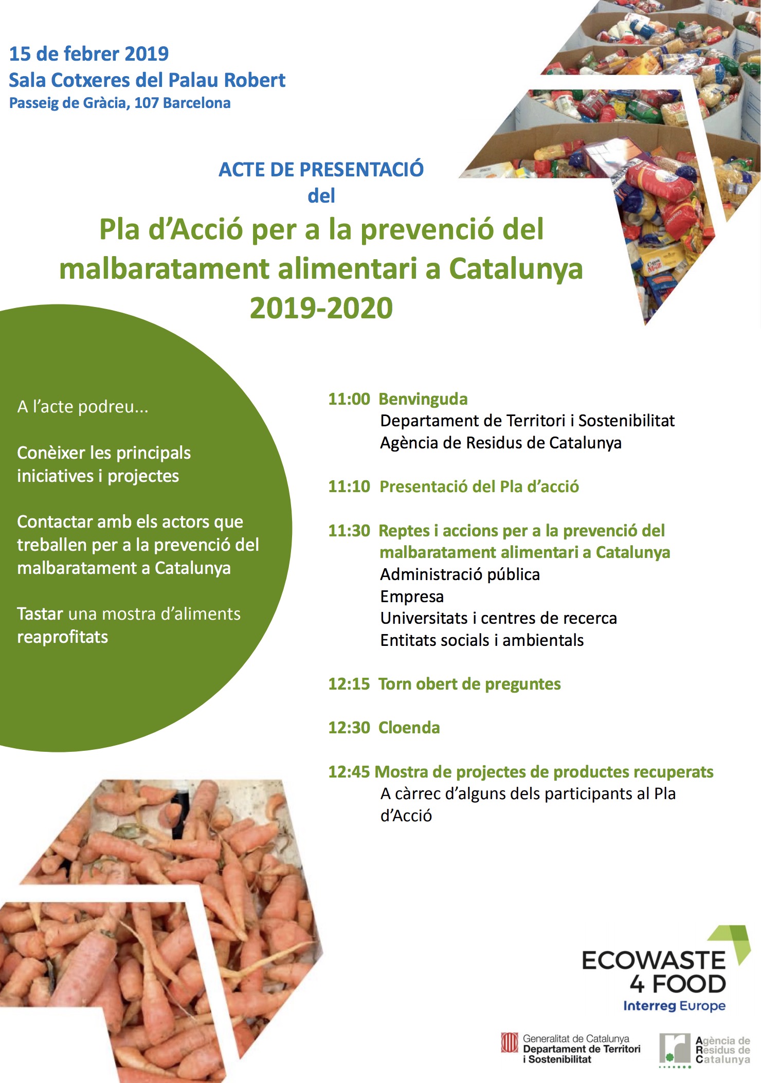 Sessió de presentació del Pla d’acció per a la prevenció del malbaratament alimentari , 15 de febrer  (Barcelona)