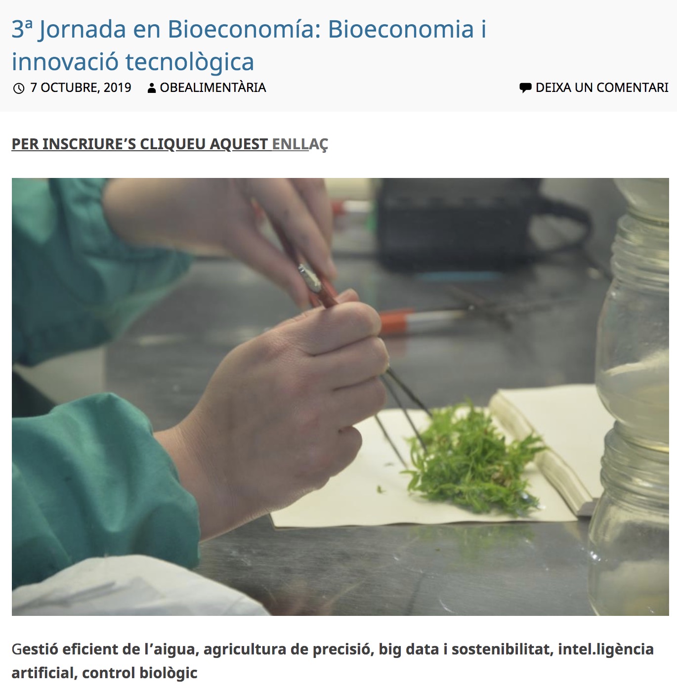 3ª Jornada en Bioeconomía: Bioeconomia i innovació tecnològica