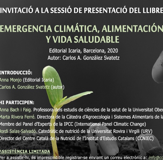 Presentació del llibre Emergencia climática, alimentación y vida saludable, 7 d’octubre, Barcelona