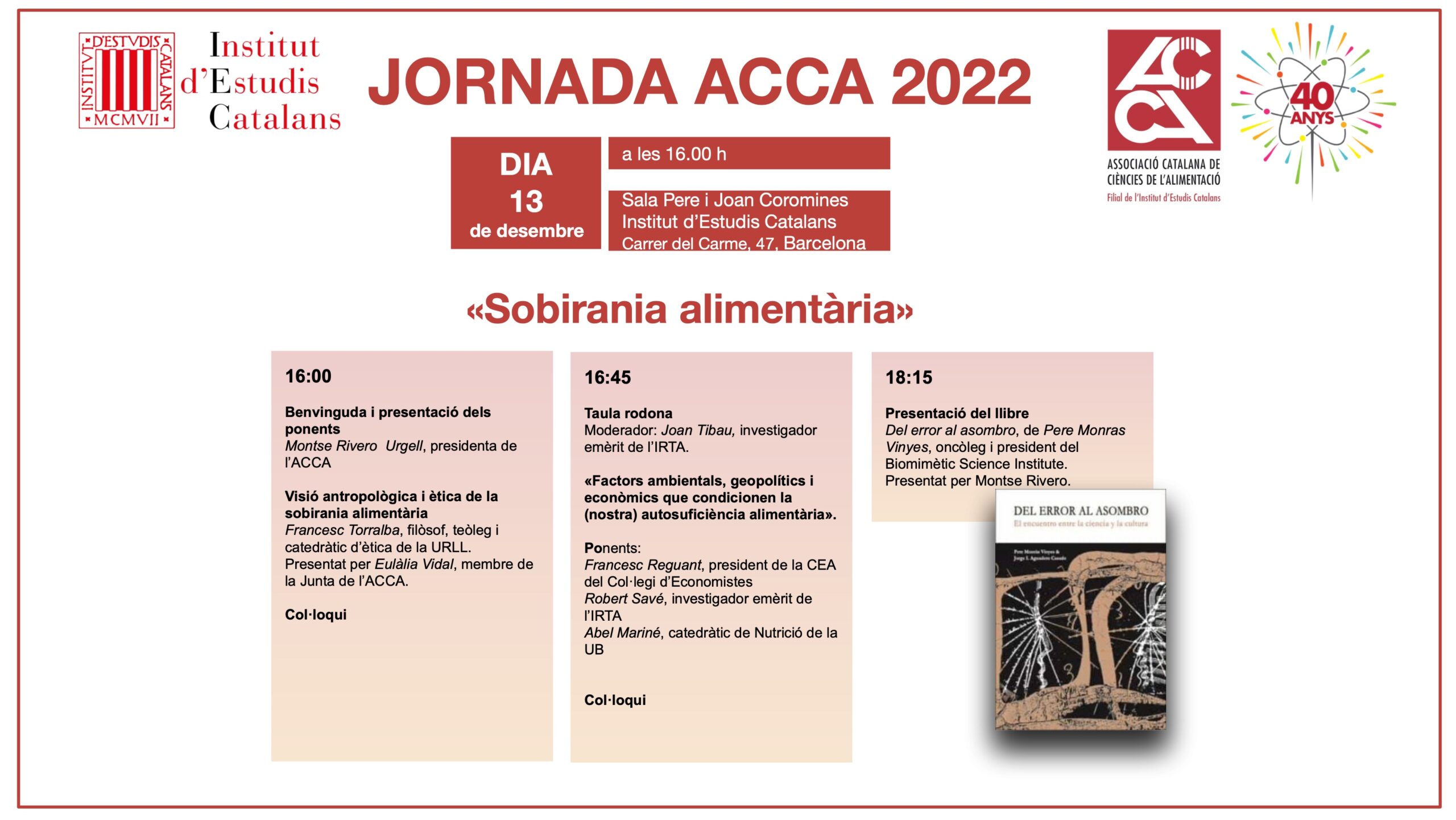Jornada de l’ACCA 2022: Sobirania Alimentària , 13 de desembre a Barcelona